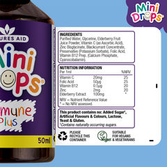 Image 3 for Mini Drops Children's Immune Plus Blackcurrant Flavour Supplement 50ml