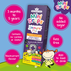 Image 4 for Mini Drops Children's Immune Plus Blackcurrant Flavour Supplement 50ml