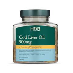 Pure Cod Liver Oil with Evening Primrose Oil 500mg 60 Capsules