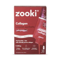 Super Strength Zooki Marine Collagen 11,000mg, Sour Cherry Flavour - 14x18.5ml Liquid Sachets