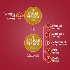Image 4 for Omega-3 Fish Oil & Vitamin D Plus Turmeric 30 Tablets & 30 Capsules (1 Month Supply)