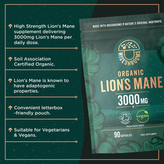 Image 3 for Organic Lions Mane 3000mg - Vegan 90 Capsules