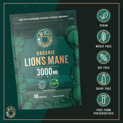 Image 4 for Organic Lions Mane 3000mg - Vegan 90 Capsules