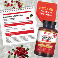Image 3 for Triple Strength Cranberry 30,000mg Added with Vitamin C I 180 Vegan Tablets