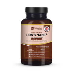 Image 1 for Lions Mane Mushroom Supplement 4000mg with Vitamin B1, B6, B12 & Black Pepper - 180 Super Strength Vegan Tablets