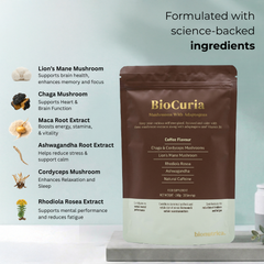 Image 3 for BioCuria Premium Mushroom Coffee with Adaptogens & Vitamin B5 for Energy & Focus 240 g