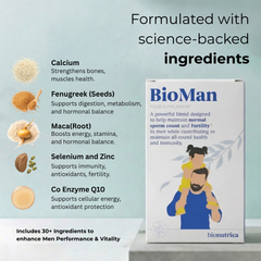 Image 3 for BioMan Male Fertility Testosterone & Performance Support, 31 nutrients,1300mg - 60 tablets