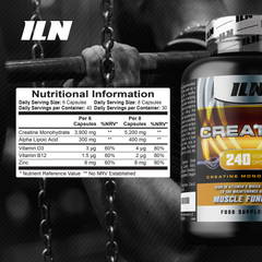 Image 2 for Creatine Capsules - 5,200mg Creatine Monohydrate per Serving Plus ALA - 240 Vegan Capsules