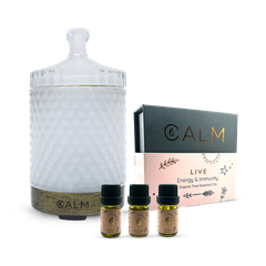 Image 1 for Aroma Diffuser with Energy & Immunity Essential Oil Set‚ Eucalyptus, Lemon & Peppermint 5ml x3‚ Live Calm