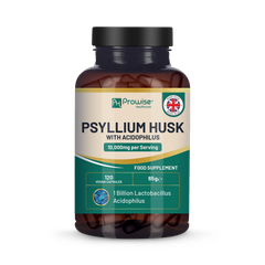 Image 1 for Psyllium Husk 10000mg with Acidophilus 1 Billion CFU, 120 Vegan Capsules | Natural Soluble Fibre Supplement from Plantago Ovata Seeds Made in The UK by Prowise Healthcare