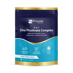 Image 1 for 5-in-1 Zinc Picolinate Complex 50 mg | 365 Vegan High Strength Tablets Added with Copper and Vitamin B6 | 6 Months’ Supply | Support Immune System, Bone Health and Fertility | Made in UK by Prowise