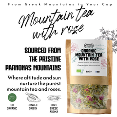 Image 3 for APSOGO Organic Greek Mountain Tea with Rose - Loose Leaf Herbal Tea from Greece - 50g
