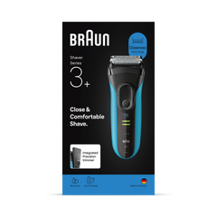 Image 1 for Braun Series 3+ Electric Shaver, Precision Trimmer, Wet & Dry, 3040S, Blue