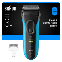 Image 3 for Braun Series 3+ Electric Shaver, Precision Trimmer, Wet & Dry, 3040S, Blue