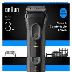 Image 3 for Braun Series 3+ Electric Shaver, Beard Trimmer Attachment, Dry, 3000BT, Grey