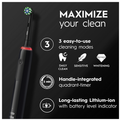 Image 5 for Oral-B Pro Series 3 Black Electric Toothbrush with Flora Travel Case