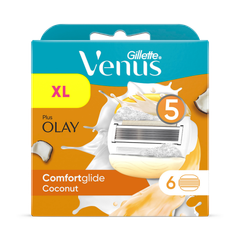 Image 1 for Gillette Venus Comfortglide Coconut plus Olay Women's Razor Blade Refills, Pack of 6, 5 blades for a smooth, close shave that lasts