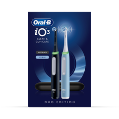 Image 1 for Oral-B iO 3 Electric Toothbrush, 2-Pack, Black & Blue, 2 Brush Heads, Travel Case