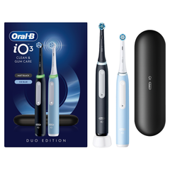 Image 2 for Oral-B iO 3 Electric Toothbrush, 2-Pack, Black & Blue, 2 Brush Heads, Travel Case