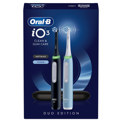 Image 3 for Oral-B iO 3 Electric Toothbrush, 2-Pack, Black & Blue, 2 Brush Heads, Travel Case