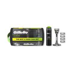 Image 2 for Labs With Exfoliating Bar Razor, 1 Handle, 5 Blades, Magnetic Stand, Shave Gel, Washbag