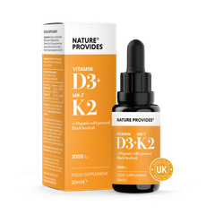 Image 1 for D3+K2 (3000IU) Liquid Vitamin D3 & K2 (MK7) in Organic BlackSeed Oil 30ml