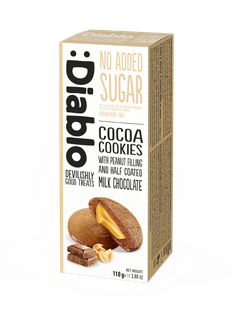 Image 2 for No Added Sugar Cocoa Cookies Peanut Filling Half Coated Milk Chocolate 110g Pack of 9