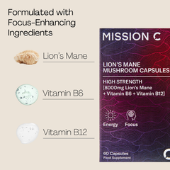 Image 3 for Mission C Lion’s Mane Capsules 8000mg with Vitamin B6 & B12 60 Vegan Capsules