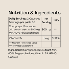 Image 5 for Mission C Cordyceps Capsules 8000mg with Vitamin B5 60 Vegan Capsules