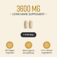 Image 3 for Organic Lions Mane Mushroom Complex with Gingko Biloba - 3600mg per Serving - 120 Capsules