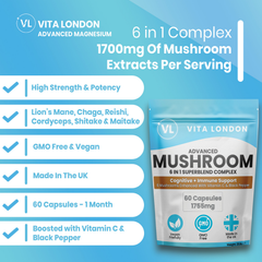 Image 3 for Mushroom 6 In 1 Complex Capsules Lions Mane  1755mg  60 Capsules