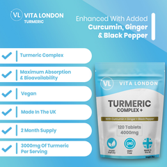 Image 3 for Turmeric + Ginger Curcumin Supplement 4000mg 120 Tablets