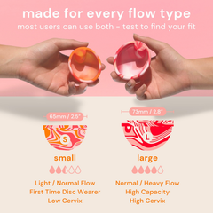 Image 4 for Reusable Menstrual Discs With Pull-Off Ring S & L - comfydisc Orange & Red (2pcs)