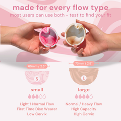 Image 3 for Reusable Menstrual Discs With Pull-Off Ring S & L - comfydisc Beige & Pink (2pcs)