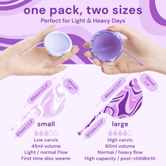 Image 5 for Reusable Menstrual Discs With Pull-Off String S & L - comfydisc Purple & Lavender (2pcs)