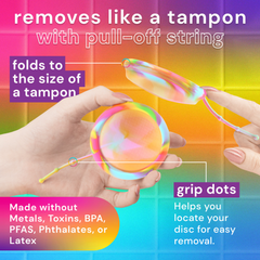Image 2 for Reusable Menstrual Discs With Pull-Off String S & L - comfydisc Rainbow (2pcs)