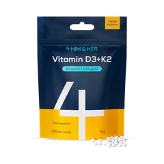 Image 1 for Vitamin D3+K2 20µg (800 IU) & 100µg MK7 365 Tablets