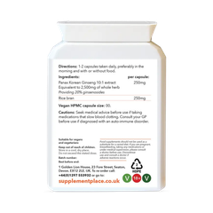 Image 2 for Panax Korean Ginseng Equiv. to 2,500mg | 20% Ginsenosides | 60 Capsules