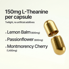 Image 3 for Twilight Product Name: L-Theanine, Passionflower & Chamomile Capsules - Evening Calm & Relaxation Support - With Zinc & Vitamin B6 - 30 Servings