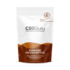 Image 1 for CBD Guru Sugar Free CBD Cola Bottles 25mg 30 Pack - Cola Flavour Broad Spectrum CBD Bottles for Sleep & Anxiety Support, 750mg Total CBD