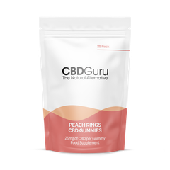 Image 1 for CBD Guru CBD Peach Rings 25mg 25 Pack - PeachFlavour Broad Spectrum CBD Bottles for Sleep & Anxiety Support, 750mg Total CBD