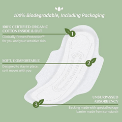 Image 5 for - 100% Certified Organic Cotton Inside and Out Feminine Pads, Sanitary Napkin 40 Count, Heavy Flow, New Larger Size Packaging