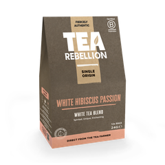 Image 1 for Low Caffeine White Tea Blend White Hibiscus Passion Peach 12  Biodegradable Pyramid Bags