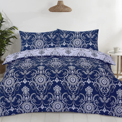 Image 3 for Chatsworth Reversible Duvet Cover Set (Damask Baroque Navy)