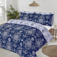 Image 4 for Chatsworth Reversible Duvet Cover Set (Damask Baroque Navy)