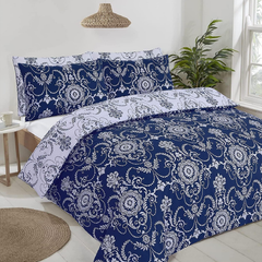 Image 5 for Chatsworth Reversible Duvet Cover Set (Damask Baroque Navy)