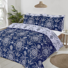 Image 4 for Chatsworth Reversible Duvet Cover Set (Damask Baroque Navy)