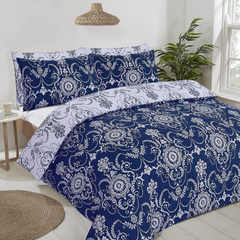 Image 5 for Chatsworth Reversible Duvet Cover Set (Damask Baroque Navy)