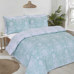 Image 4 for Chatsworth Reversible Duvet Cover Set (Damask Baroque Duck Egg)