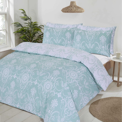 Image 5 for Chatsworth Reversible Duvet Cover Set (Damask Baroque Duck Egg)